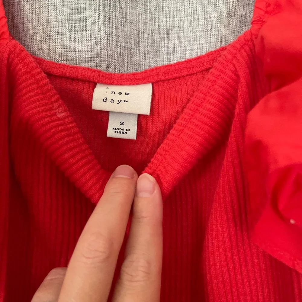 a new day Red Ruffle Sleeve Ribbed Tank Top - Picture 3 of 4